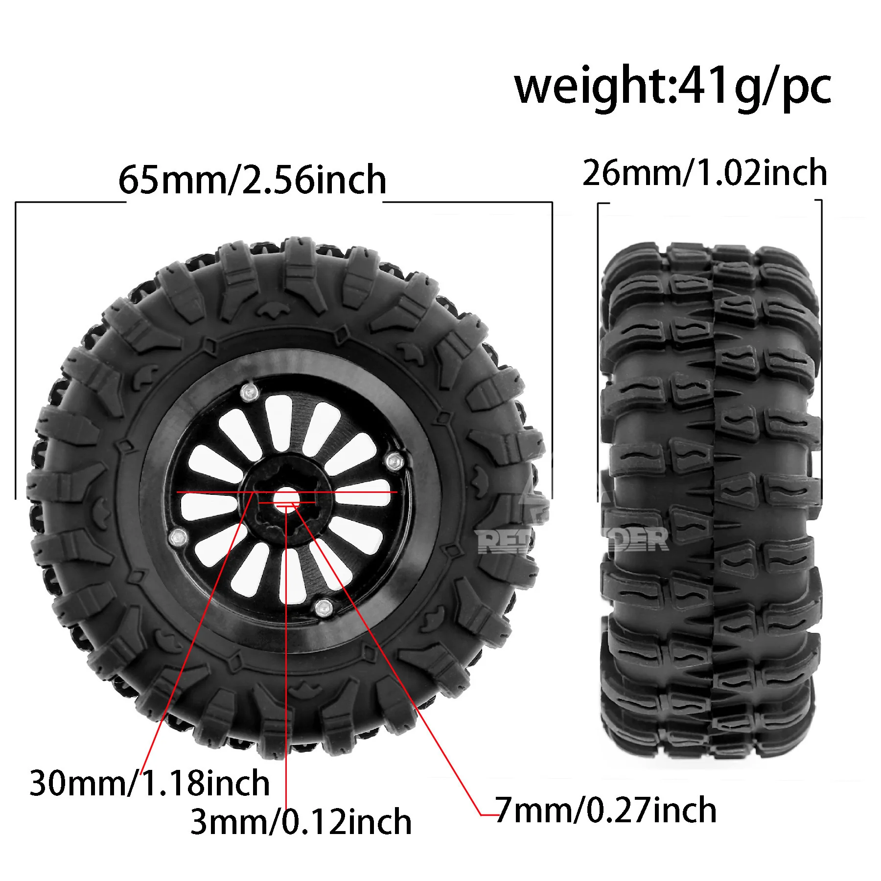 Rc Hobby Plus - 4PCS 65mm Tires Wheel 7mm Hex