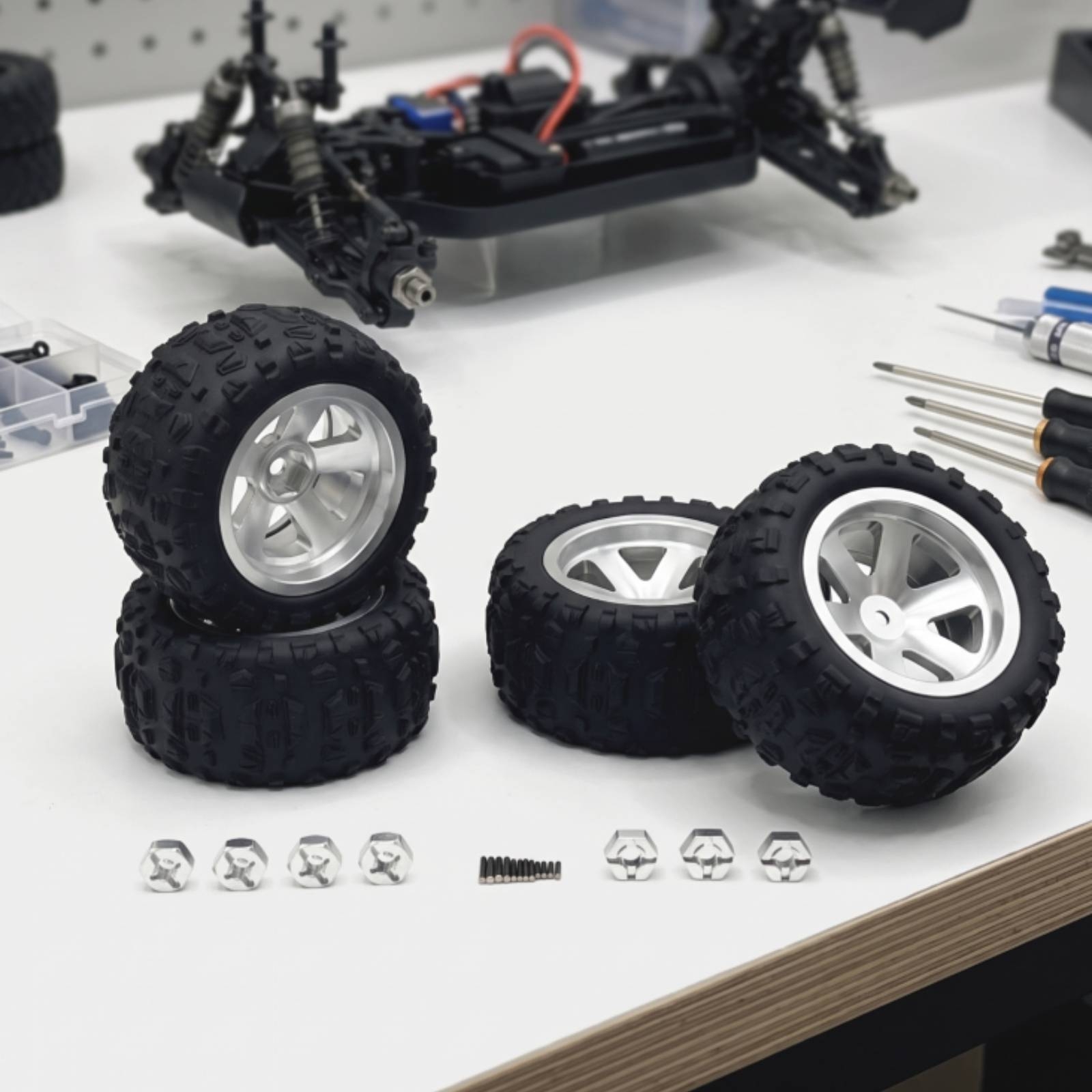 4 Pieces RC Wheel and Tire Ass - Wheel Hex Adapter ulasan dan harga